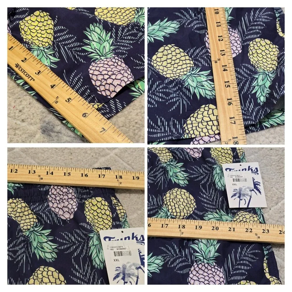 Trunks Mens Navy Blue Pineapple Print Swim Shorts‎ Drawstring Waist size 2XL NWT